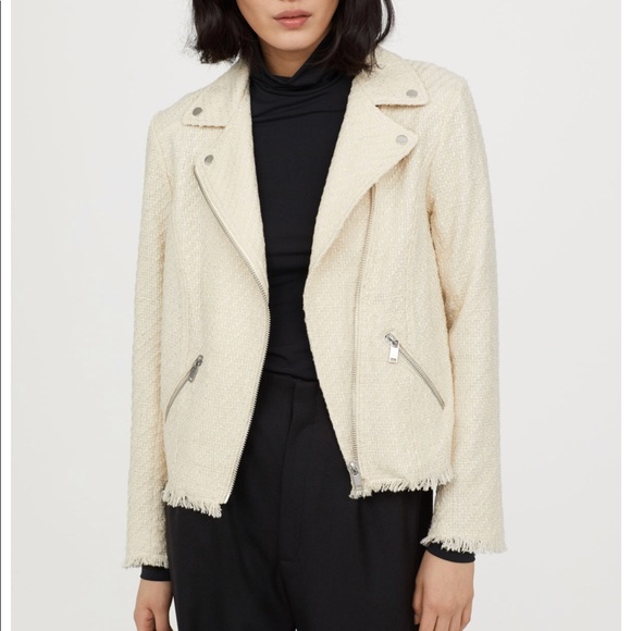 H&M Jackets & Blazers - CREAM TEXTURED MOTO JACKET size 14